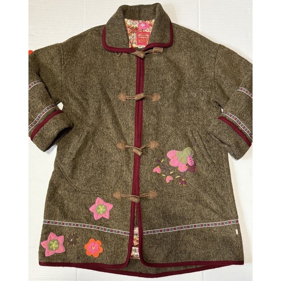 Oilily Jackets & Blazers - OILILY - Women's Brown Wool Flower Embroidered Coat Jacket - Size 42